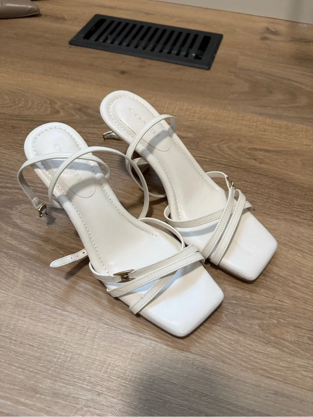 Coach Kelsey Leather White Heel Sandals